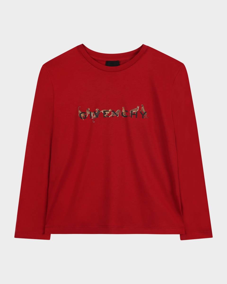 Girl's Long-Sleeve Cheetah Logo T-Shirt, Size 4-6